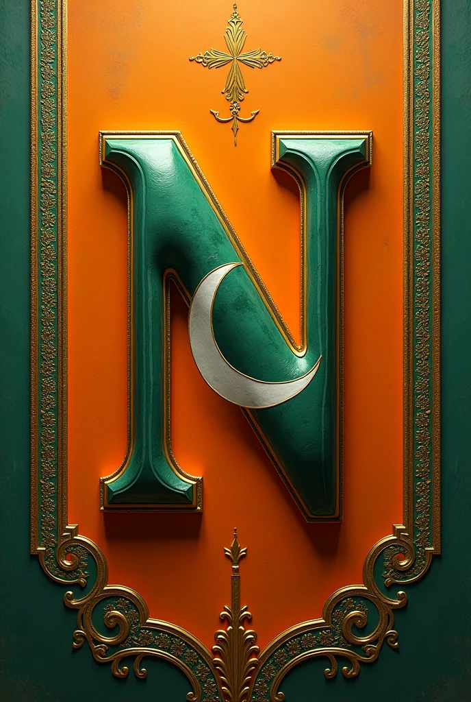 make a Pakistani flag and place N in orange color in artistic way