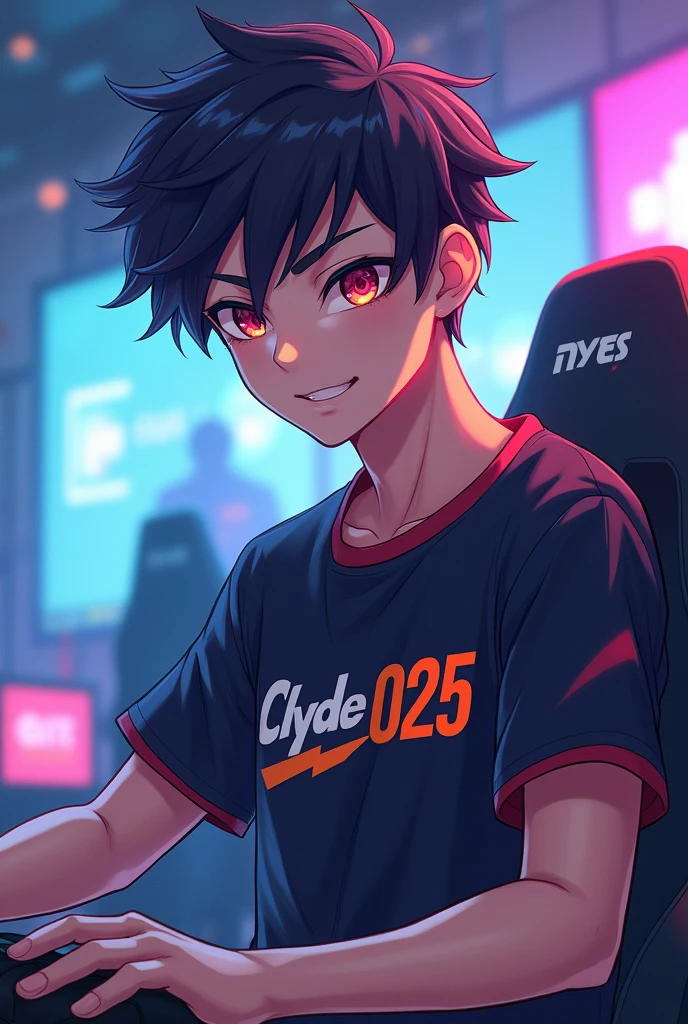 Cool Anime boy game player with shirt name Clyde025