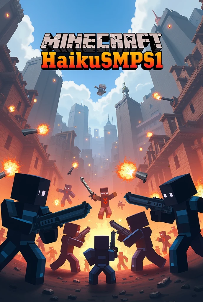 Generate me an image of Minecraft war server put text HaikuSMPS1 