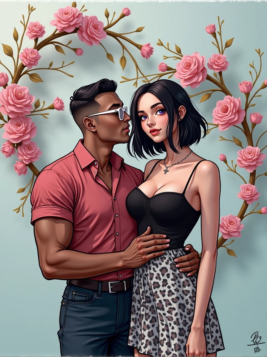 Upper part of the body: 1.2 1girl, masterpiece, Best Quality, ultra detailed, illustration, finely detailed eyes and detailed face) CLOTHES: black mini dress, with great neckline, white stockings, wedding ring, Appearance: Short black hair in a low, clean bun, Natural makeup, (purple eyes: 1.05), white glasses, Wide hips, massive breasts, kissing an adult man , seductive, maternal, at_the_CEO_office, looking at the viewer, curved, voluptuous, Whole body, CEO lady, (mature woman, milf: 1.1), girl in tight dress, in short dress with her young mother, (curvy: 1.1), big ass, thick thighs, in a luxurious room, 8--old l in her young mother's short flared tight dress, 8-year-olrl hong hands with her other, 