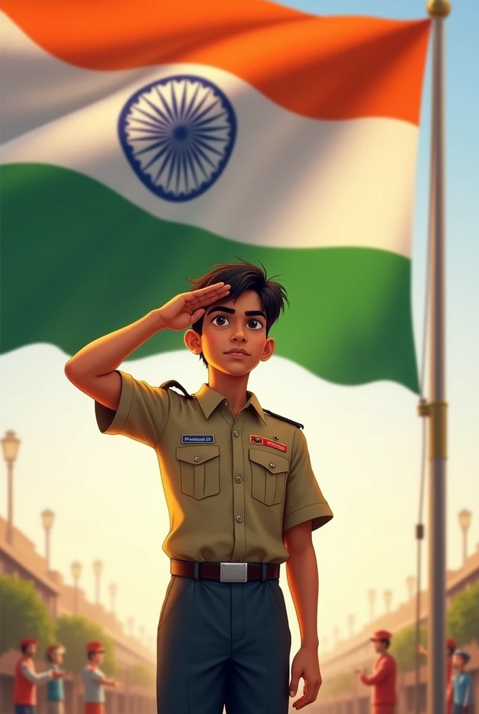 Boy 15year old saluting flag name Rishabh