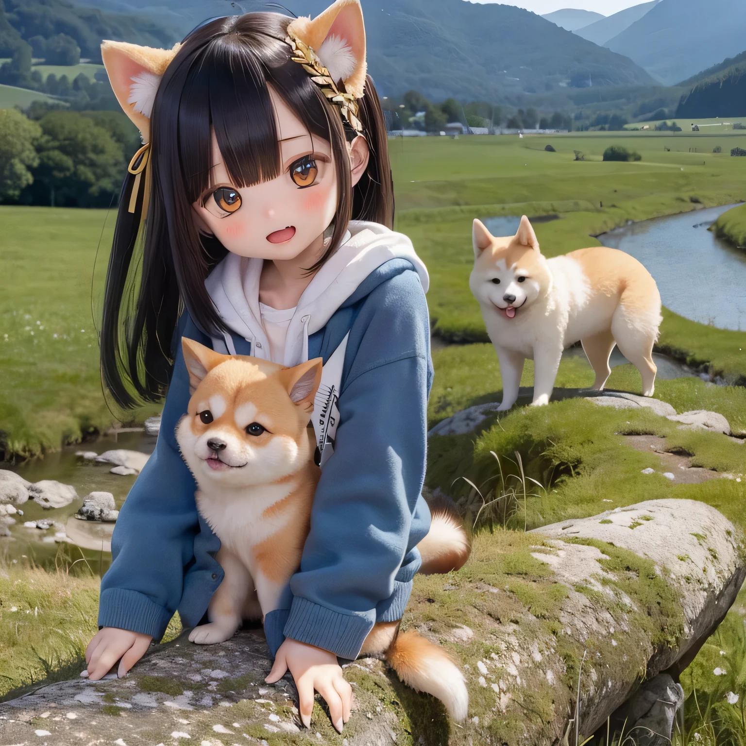 Shiba Inu in a rural landscape