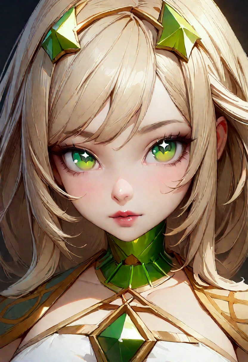 (((absurd))), (((best quality))), portrait, The art of math, (Popular on artstation), ((1 Girl)), ((Green shiny eyes)), Star Eyes, beautiful, (Long beige blonde hair), (((Greek clothing))):0.9.