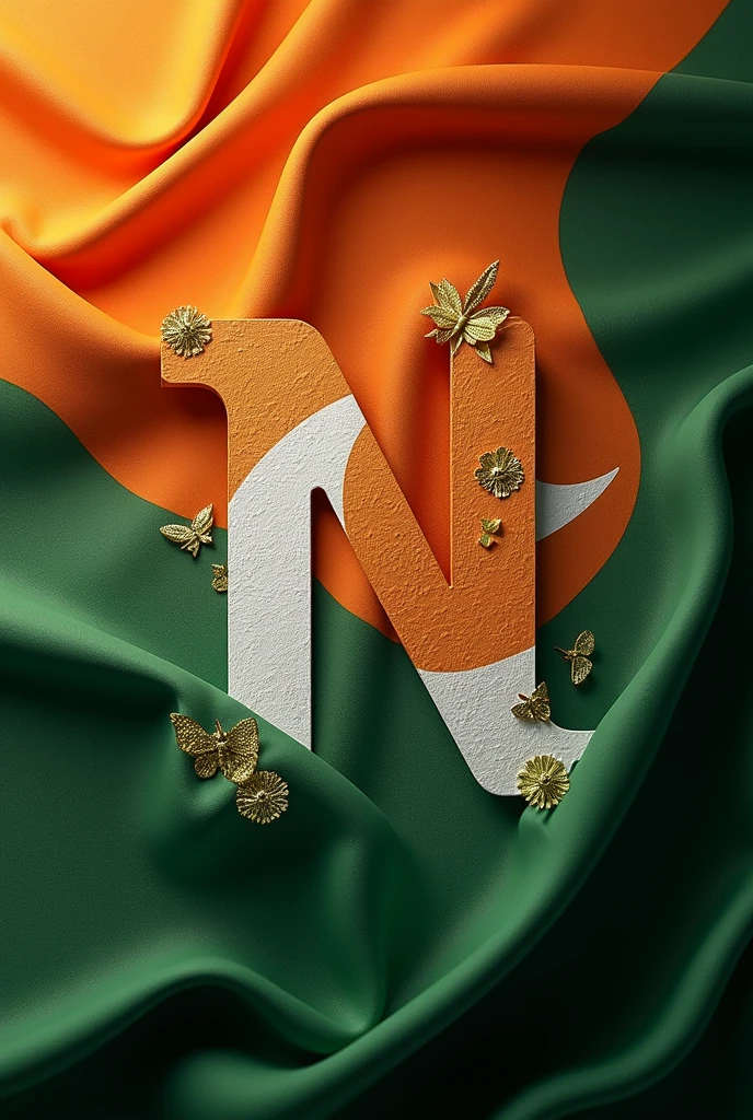 make a Pakistani flag and place N in orange color in artistic way