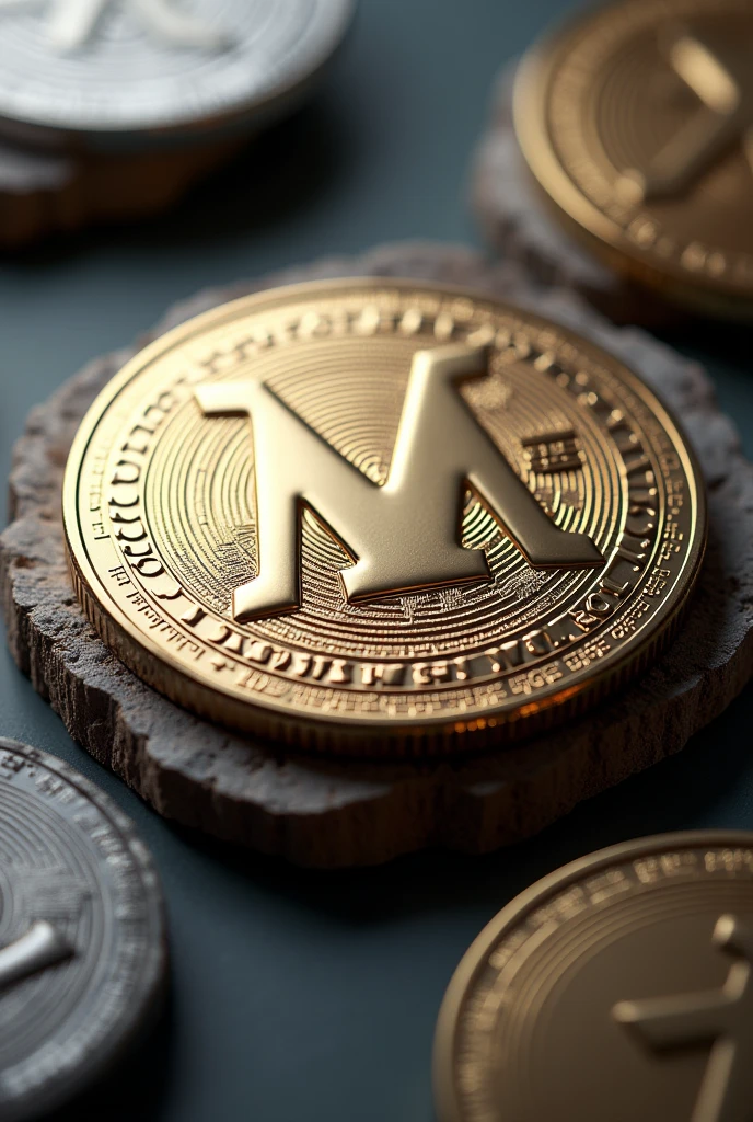 I want you to make me a 3 pictures of coin that has 2 M letters on it 