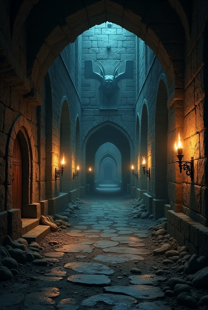a corridor of a dark and demonic dungeon