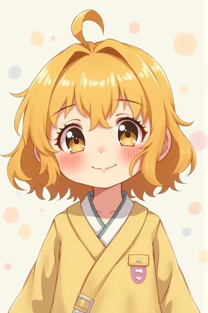A wavy blonde girl, chubby, japanese ,