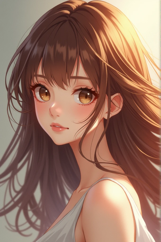 Beautiful anime girl with brown hair