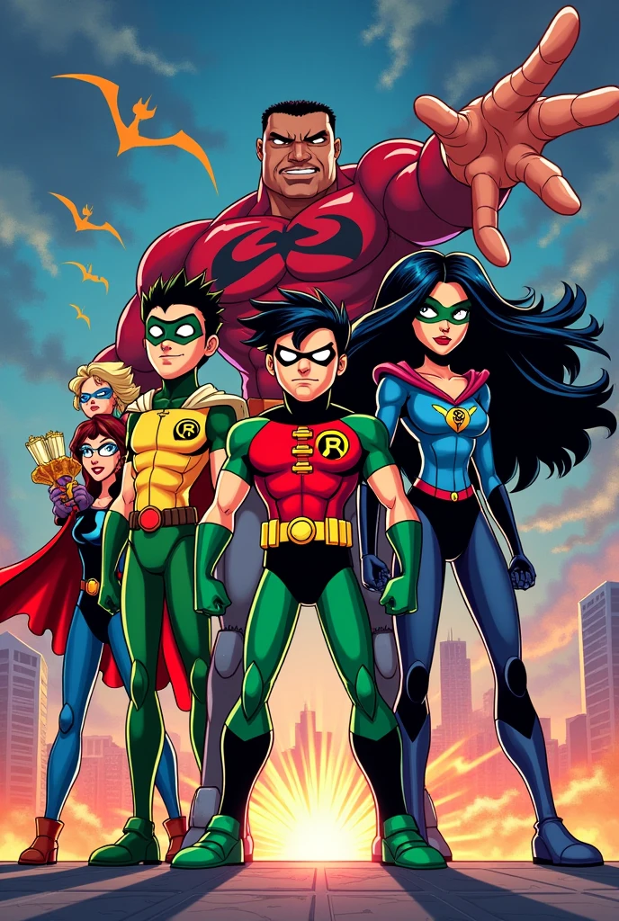 A picture of the Teen Titans characters or with the words Abtal titans written on it