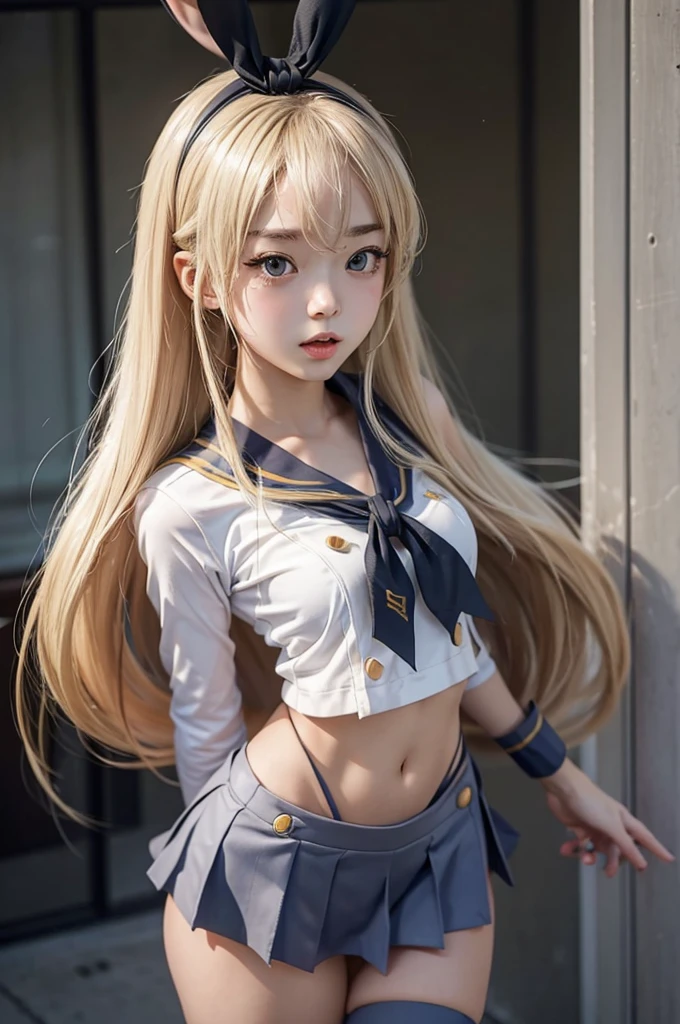 (masterpiece), best quality, expressive eyes, perfect face, shimakaze, 1girl, alone, (masterpiece), best quality, expressive eyes, perfect face, looking at viewer, full body , walk in class room, happiness, shimakaze, shimakaze_kantaicollection, hairband, blonde_hair,long_hair, shimakaze's outfit with ((nano skirt, no panties)), shower pussy