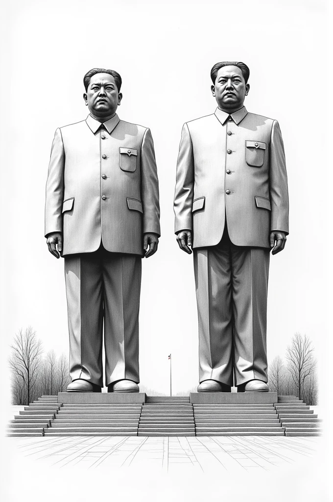 Statues Kim jong-il et Kim Il-sung dessin noir et blanc