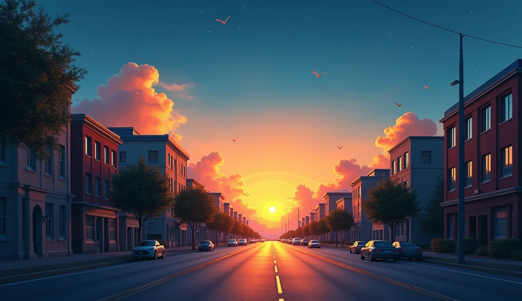 Morning Glow,summer,Starry Sky,moon,dawn,Streetscape,City