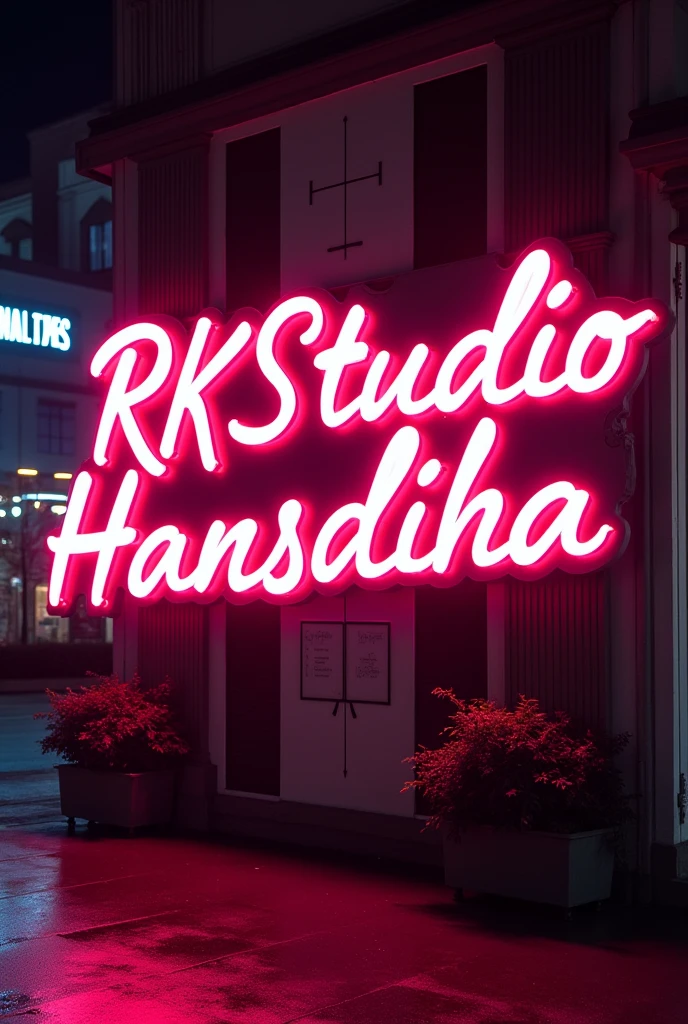 A Board With Neon Lights Rk Studio Hansdiha is written on the Board With Calligraphy Font