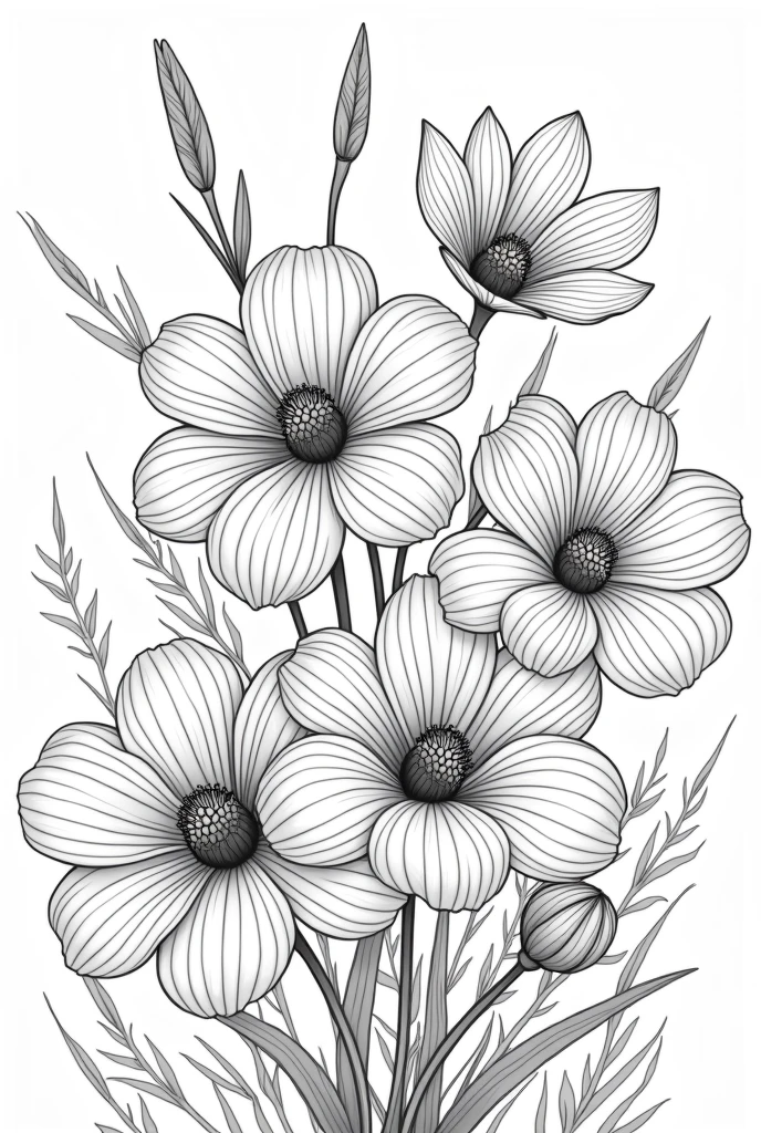 coloring book pages for adults clean line art high details flowers background