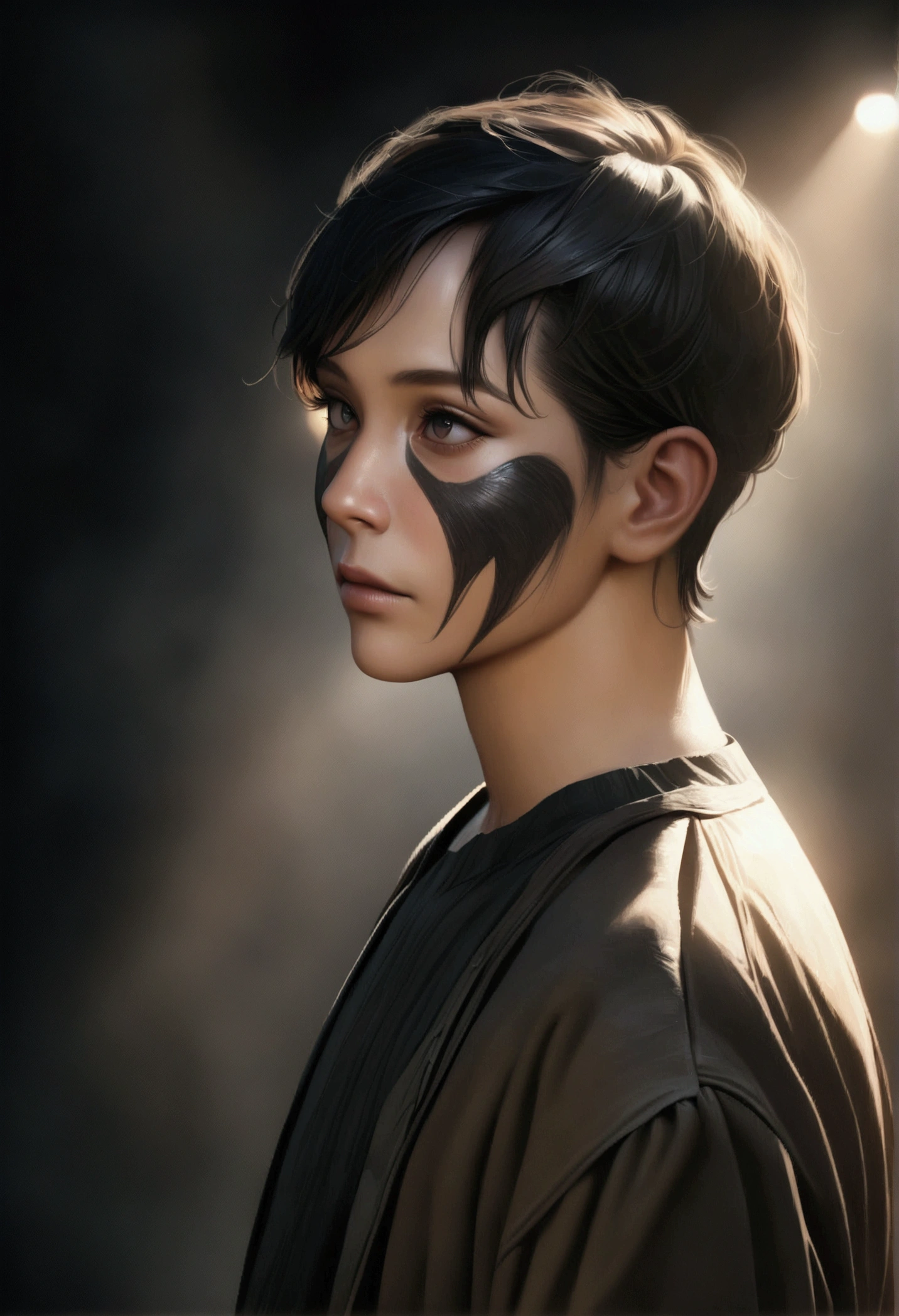 a black-eyed boy with short black hair, wearing casual clothes, detailed facial features, beautiful eyes, photorealistic, 8k, best quality, highly detailed, cinematic lighting, dramatic colors, concept art style