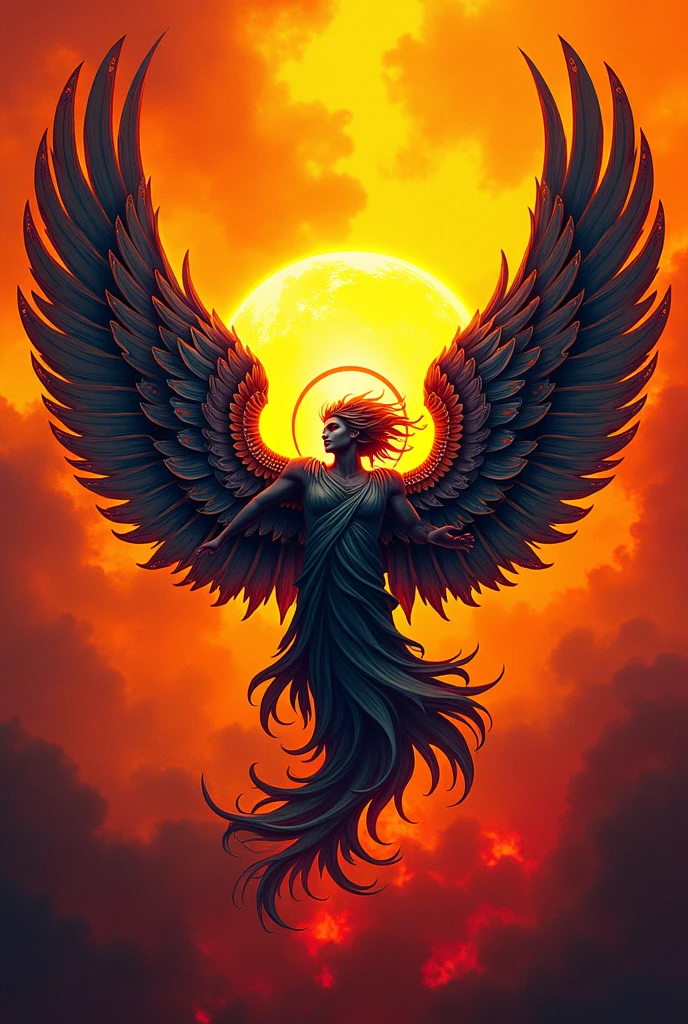 Art of a gymkhana team flag, from a team called Archangels, that has a yellow color and details as if it were fire