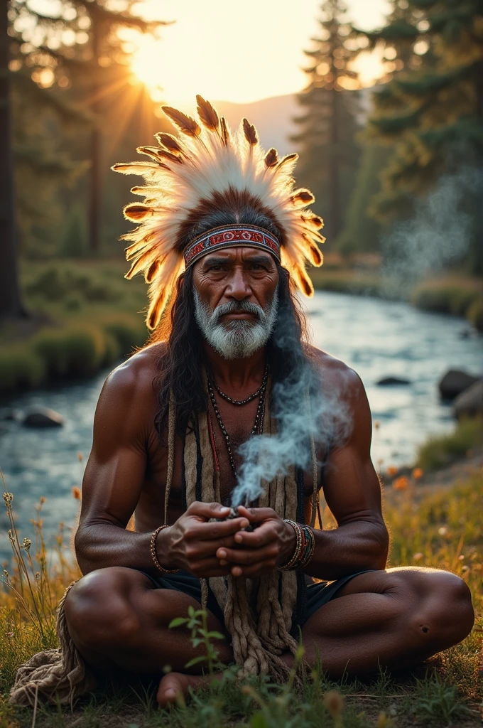 make a native american who is using cannabis