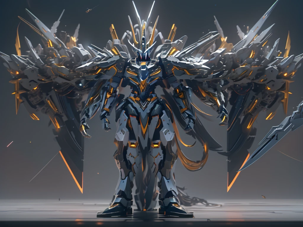 (masterpiece, Highest quality, 8k, highres, Attention to detail, distinct), a robot with a sophisticated design, Wing on the back (universe space, Cutting through a battleship, Split in two, Powerful angles, ロボットの後ろで戦艦がexplosion, explosion), ((Giant Sword:1.3, Hold your sword in both hands, The tip of the sword is diagonally forward, Standing with a tilted head.)),, Anime1scene