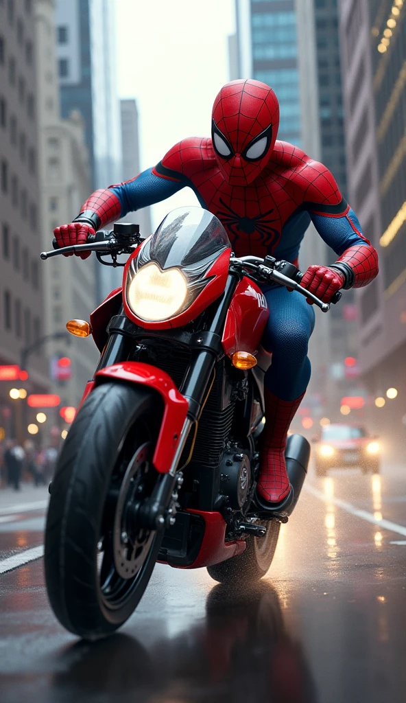 Spiderman riding on motorbike