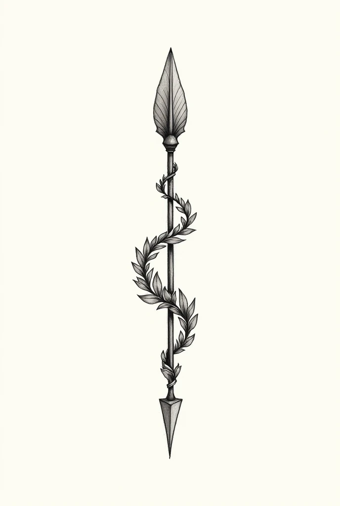 Bow and Arrow Arrow with leaves wrapped around the arrow in the form of a sketch for a tattoo, as if it were a hand-drawn design, just the outline