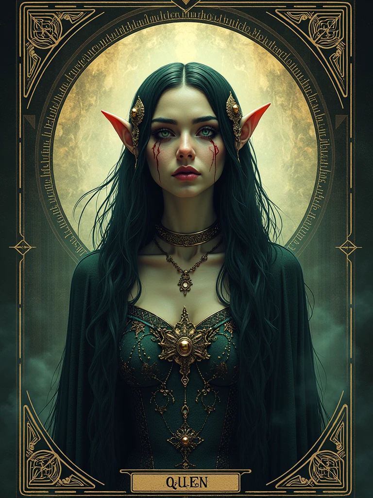 Danaham's Symmetrical Tarot Concept Art (Very provocative)+ Elf Queen Costume, Lovecraftian Madness Theme,  author：Lee Bursten, Tarot 512, 8K, High Detail, complex