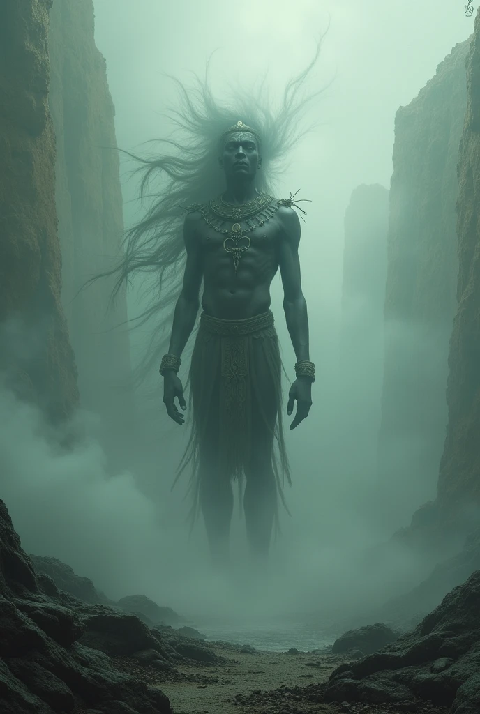 African god disappearing into mist, leaving behind an eerie silence 