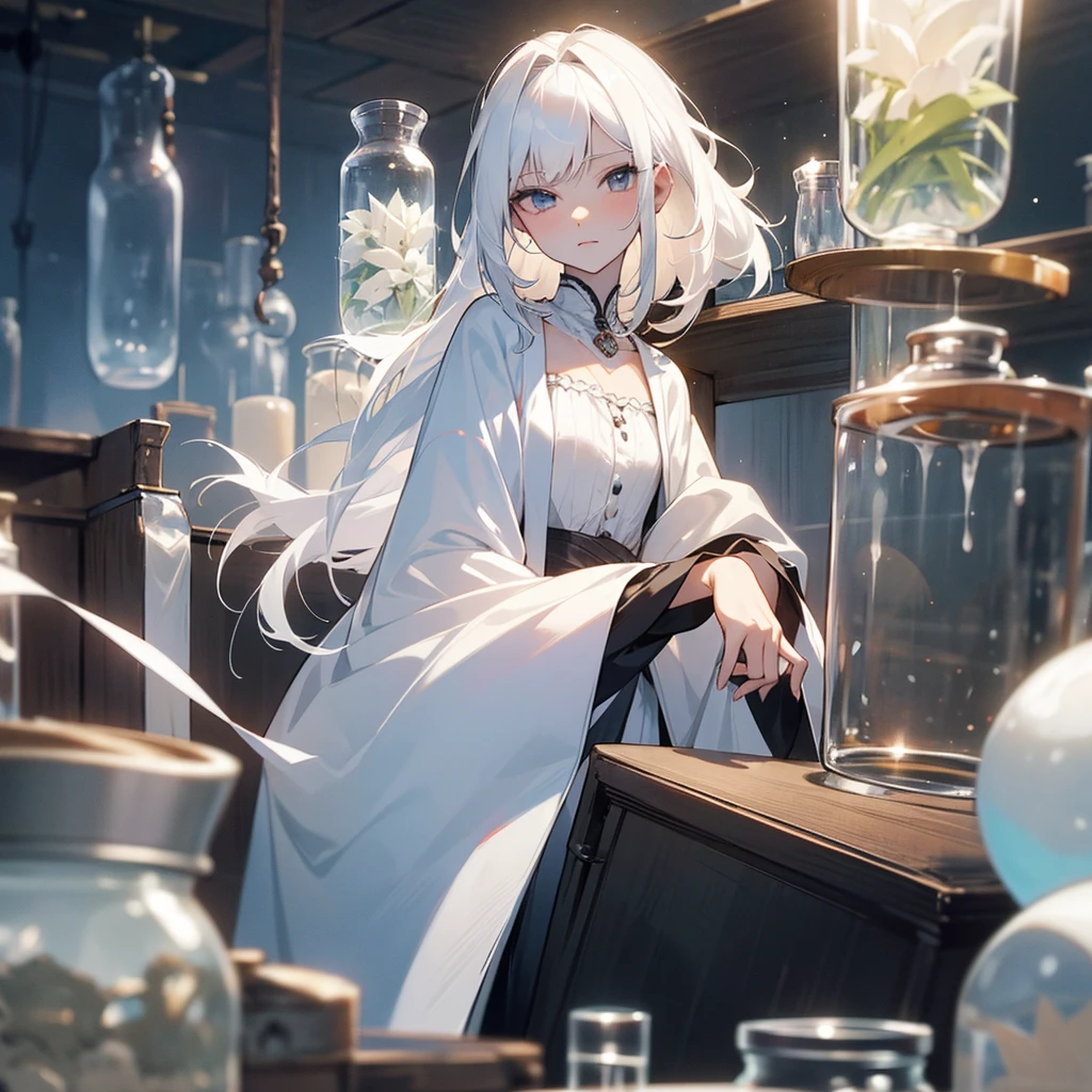 Age 18 , Height 175 , white hair,Most beautiful,Fair white skin,white hair,Chest jars,A little fabric.