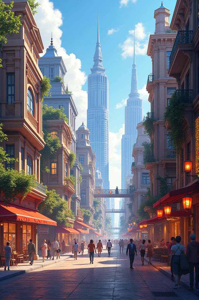 Street with buildings with light