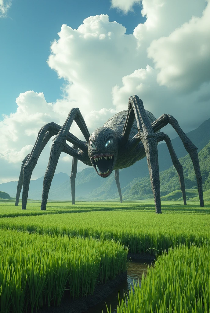 Giant Spidermn laying on the rice fields