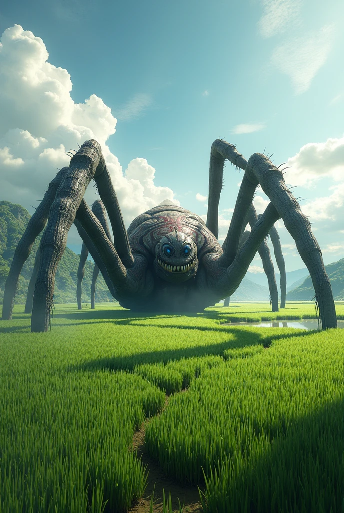Giant Spidermn laying on the rice fields