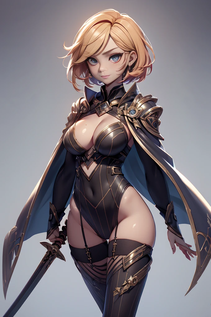 Mini Clare claymore, ((Clare claymore)), solo, ray tracing, 3D style, 3DMM, ((oses per photo)), ((oses ouch cada foto)), fully body,(Front view),(Costas Issue), (Emist on the left), show flat belly, (((oses per photo))),(very big breastsperfect ass, perfect and symmetrical eyes, (perfect handuturistic sword in hand)), ((short hair)),((Open wizard clothes)),white clothing with textured edges, skin fair, luouchas detalhadas, White thigh-high tights with trim, ouchestido aberto ouch "ouch", Waist slender, big legs, low water, Show legs to the top of the waist, (broken fabric falling over the legs),((open top)),ultra realistic skin, realistic human eyes,ultra realistic skin,((striped shirt)),super sensual suit,(bands around the breasts), colorfully,top with ruffles,(pubis with a lot of volume),(extrouchamente sensual),(very sensual),((red and black thouche)),(red bodysuit),(red cloak),((clothes tearing)), (((dark))),(3d style),stellar blade, slits on the sides, waist-length cape only,sucubos,(sucubos)