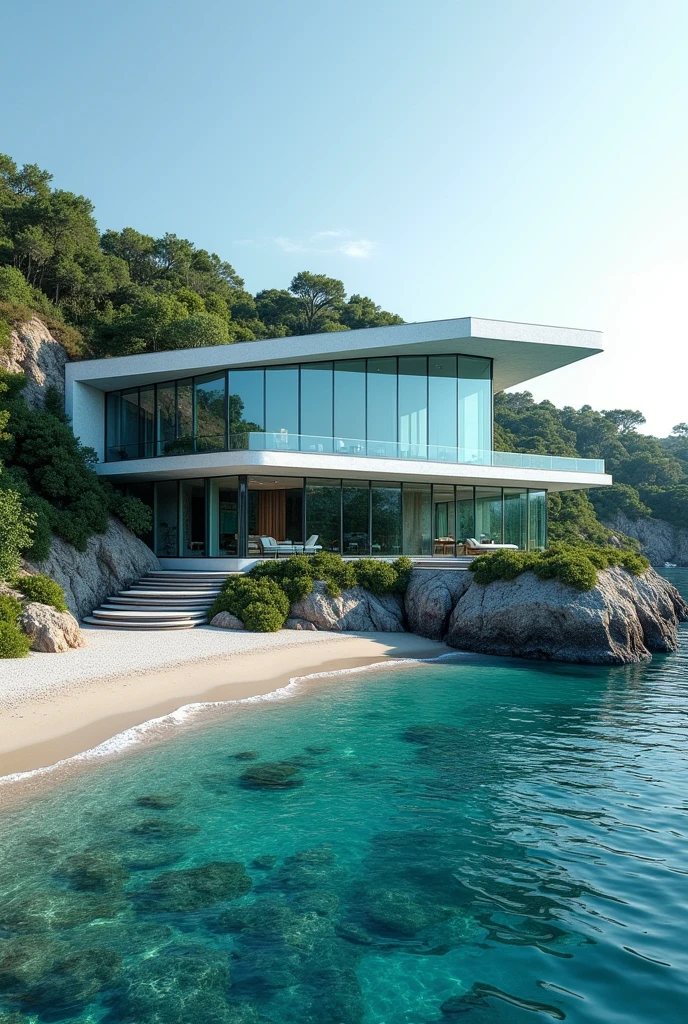 create a Mansion full of glass by the sea