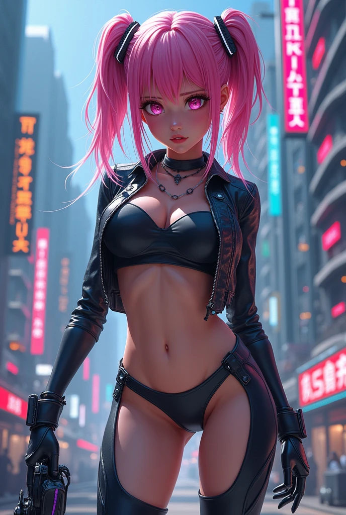 whole body像,Cityscape with pink hair、anime girl in futuristic clothing, hyper-realistic cyberpunk style, Cyberpunk anime girl, Digital Cyberpunk Anime Art, Fantastic cyberpunk girl, Anime style. 8K, female Cyberpunk anime girl, digital cyberpunk - anime art, Portrait anime space cadet girl, Cyberpunk girl portrait, Beautiful cyberpunk girl face, Anime style 3d, Realistic anime girl rendering,(RAW photos:1.2),Camel toe,Hollow,Sweaty legs,, Smooth pink skin, shining金属光泽皮肤, shining, Open your legs M-shaped legs,Angry look,depressed,angry, whole body,whole body像