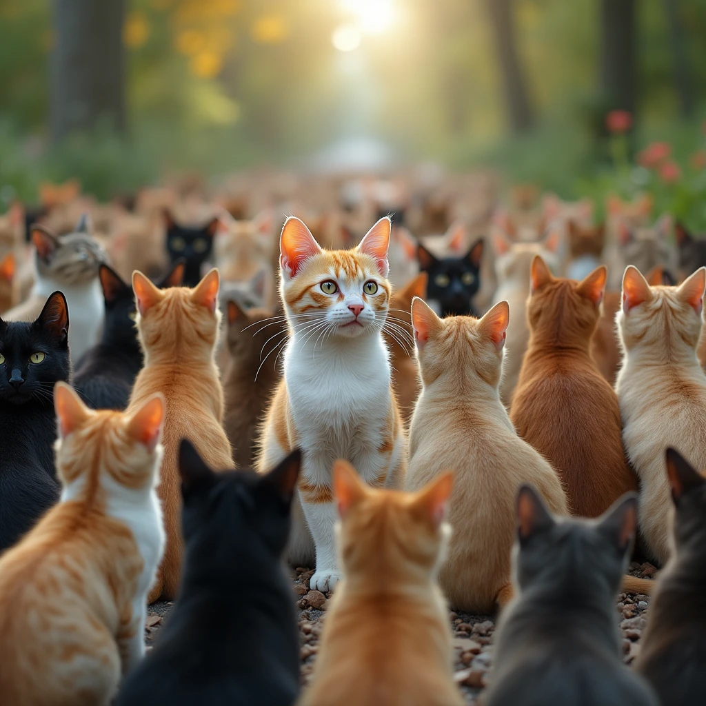 outdoor, too many cats, Infinity number of Cat are looking at viewer, wide shot,