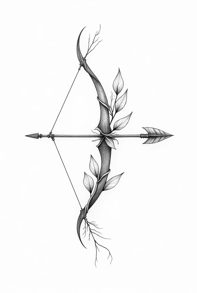 Bow and Arrow Arrow with leaves wrapped around bow and arrow in sketch form for tattoo, as if it were a hand-drawn design, just the sketch
A delicate drawing
