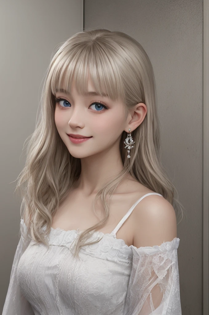 (1 Nordic girl)、Blue eyes:1.5、bangs:1.5、(bangs)、(Small face)、round face、(light in your eyes)、Shiny platinum blonde hair、Gentle expression、A perfect and beautiful 8 year old girl、Big Breasts、smile、Pure white skin、Straight Hair、(Beautiful and stylish clothes)、hair ornaments、Earrings、BREAK、Look this way、Full body shot、Panorama、8K Photo、Surreal、Ultra-delicate、cute、beautiful girl、究極にcute、完璧なbeautiful girl、