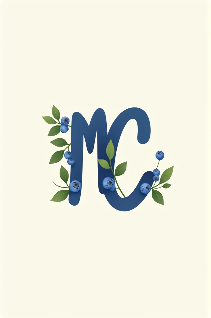 I want a logo for a blueberry pie that has the letters M, C that look like the branches of the blueberry