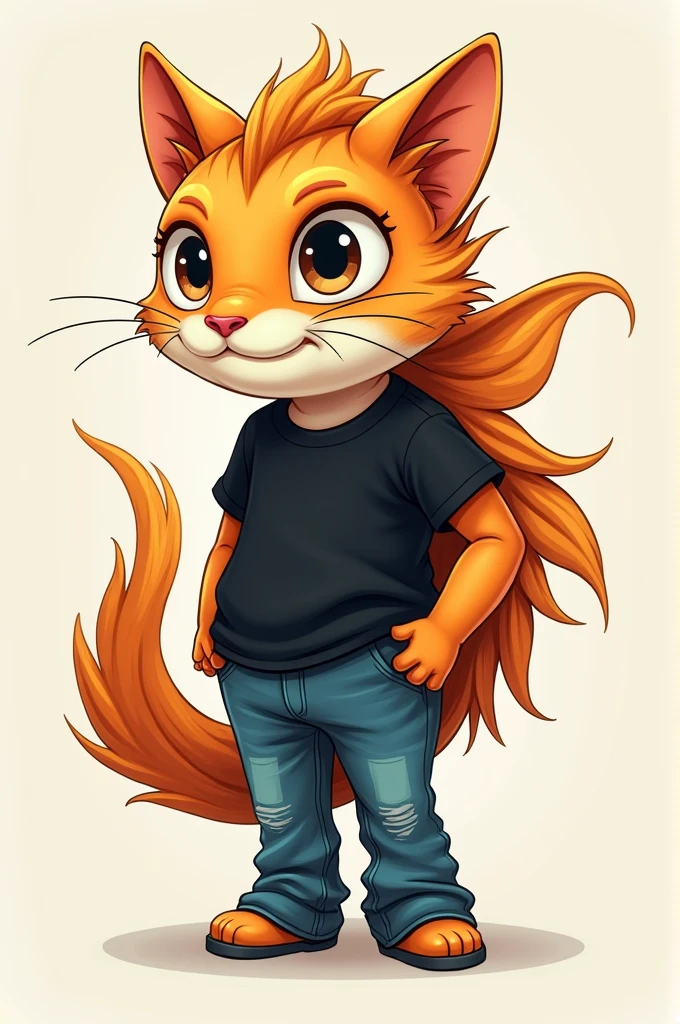 Make a catfish with hair, a black shirt and jeans