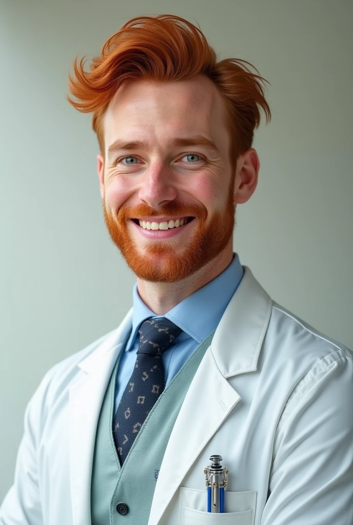 A guy with red hair and green eyes. He is a doctor