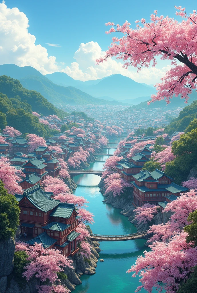 A game background like Japan
With cherry blossoms and a prosperous closed country
Edo-like bird's-eye view composition、Town