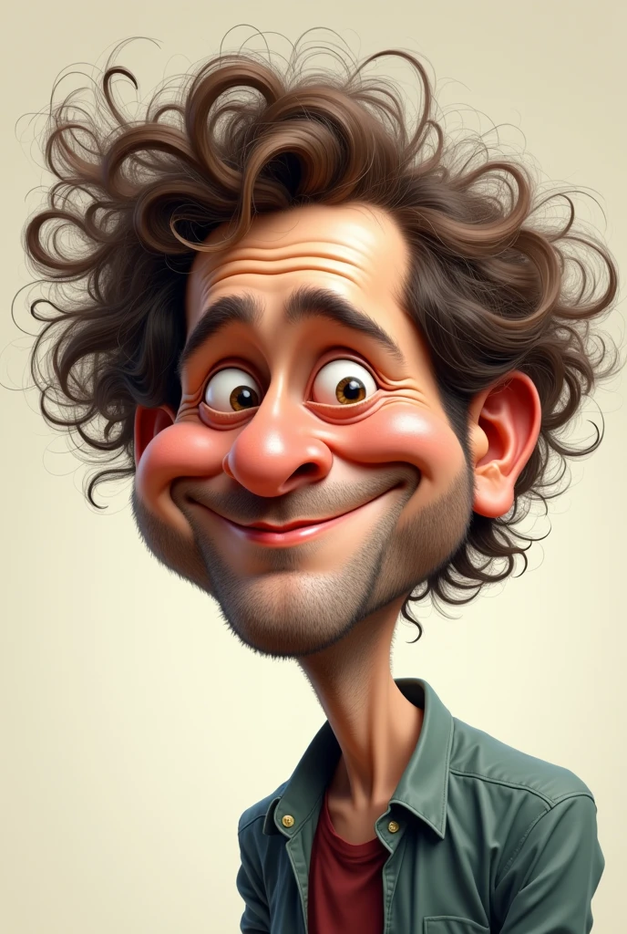 Create a caricature of a man with curly hair.
