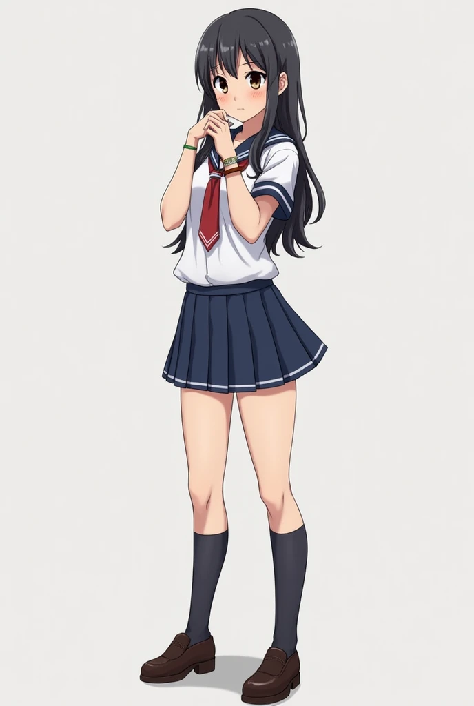 Schoolgirl in uniform with legs open without panties and bra