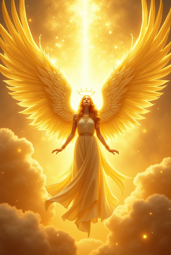 Create the art of a gincana banner, that has to do with archangels and has the yellow color, and with angelic elements