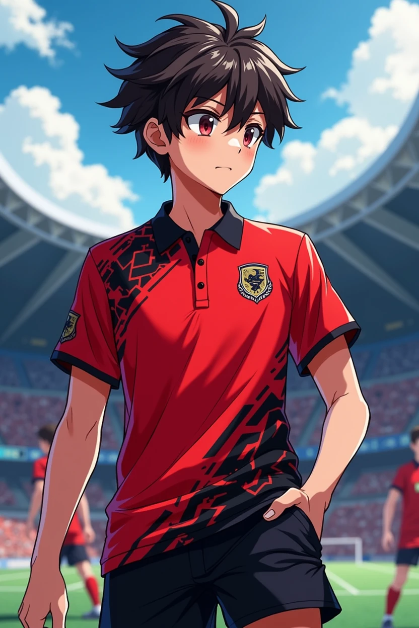red and black anime sports polo
