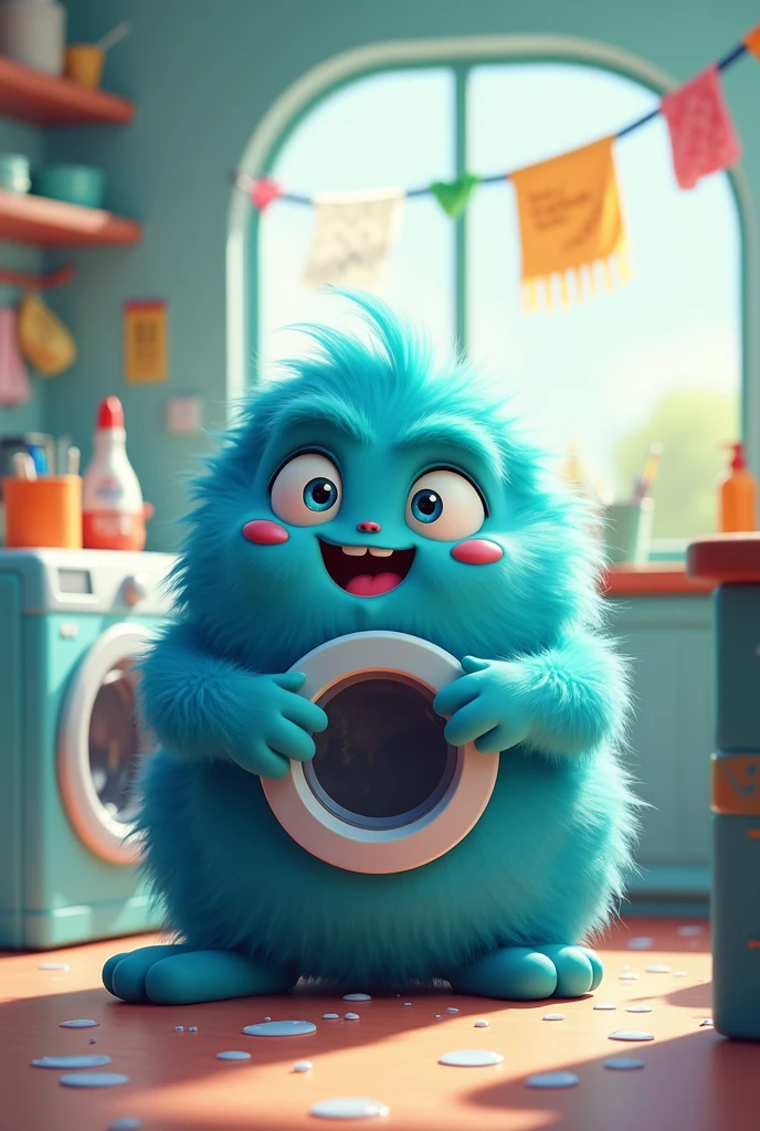 Blue furry monster washing machine