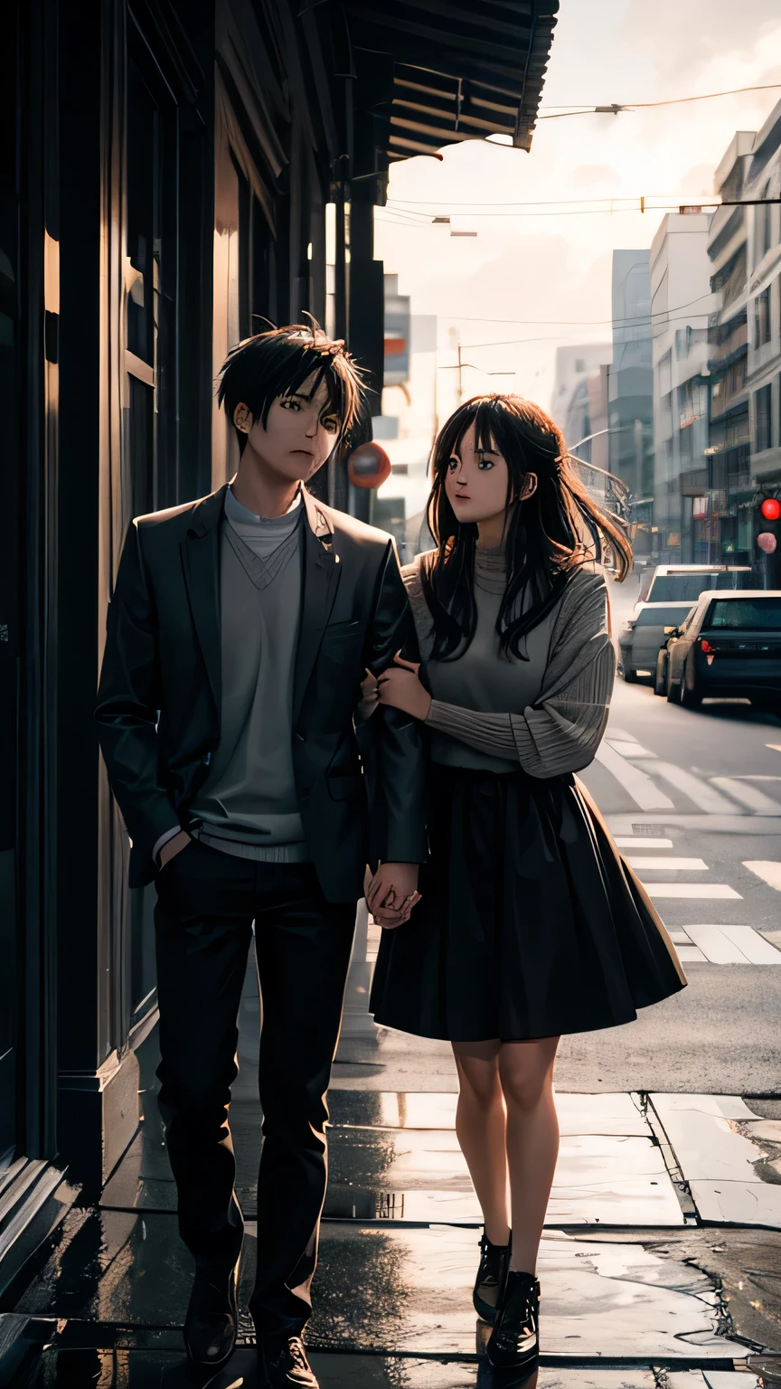 high resolution, Moody Color, Sharpness, Golden Sun,In town,Couple