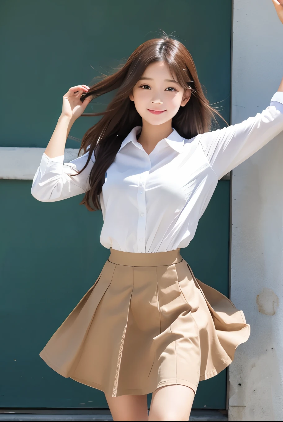 Skirt flip of a girl in a fluttering skirt
