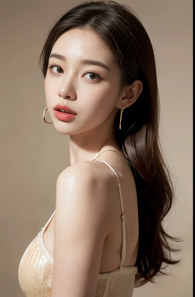 (masterpiece:1.3), (8 thousand, realistic, RAW photos, best quality: 1.4), (1 woman),(very sexy), (Beautiful makeover), (((유난히 아름다운 realistic 얼굴))), (((Create a slim and beautiful body))), (long eyelashes), (double eyelid), (Brown hair, parted, long hair:1.3), (아름다운 parted스타일), (Realistic and truly beautiful and delicate eyes), (((beautiful and big breasts))), (realistic and beautiful skin), (absurd), (attractive), (ultra high resolution), (extremely realistic), (very detailed), (golden ratio), (necklace), (earring), (So beautiful and sexy), (((beautiful eyes))), (((high nose))), (((small nostrils))), (((beautiful mouth))), (((beautiful mouth술)))