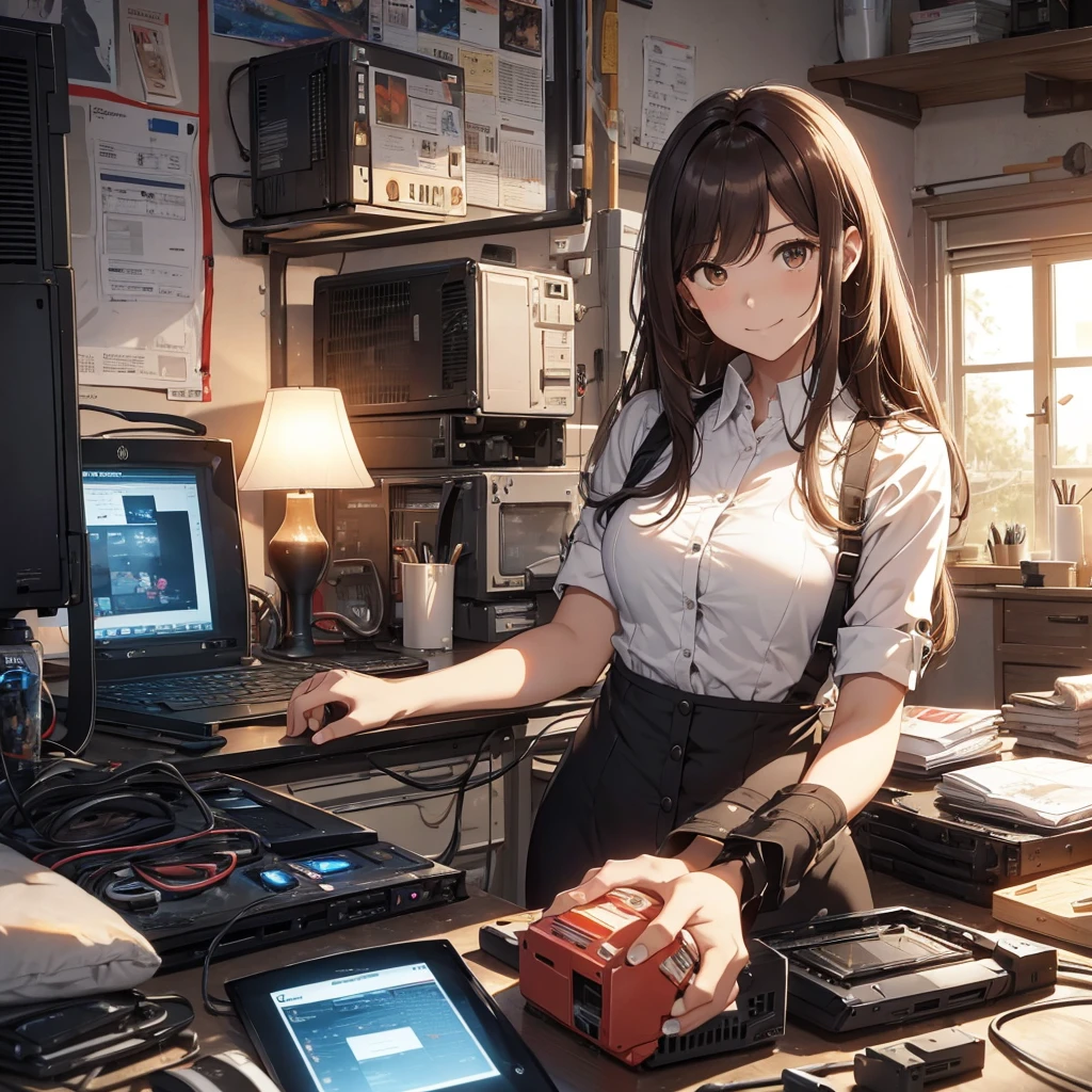 The heat doesn't change even after the sun goes down... I tried to revive a junk PC for the first time in a while, but it didn't work this time. There are days like this...pantyshot, long brown hair, office lady, 1girl, amazing, girl, 30 years old, house wiife, warm smile, hourglass figure,