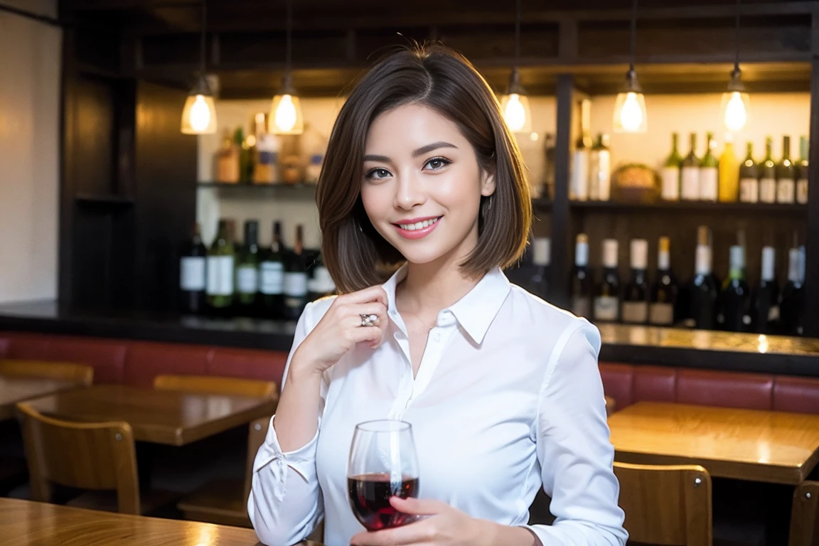 ((Highest quality、8k、masterpiece:1.3))、Izakaya、Japanese sake、slimカップル、modelカップル、(Realistic, Intricate details:1.2), Japanese sake、One liter bottle、Japanese food、Buckwheat、Japanese sake、Shochu 、Amazing view of the sunset sky and clouds、A bright smile、The wonderfulness of smile、Bright image、Beautiful Face, blue eyes, The light shines on your face, blush, short hair,Bright Face、 (Age 37), 39 years old, sparkling wine、Two beauties、Brown Hair、Shortcuts、Long sleeve shirt、dress、Beautiful woman 1, (slimな顔), (The body is slim), (Brown Hair), (Shortcuts), cheeks turn a little red,Attractive beauty、restaurant, In a prominent place (From the waist up) Nova Frog Style, actress, model, Upper Body, White wine, slim, smile, (smile: 1.15), Beautiful fine grain, Depth f/2,saturation, High Contrast, Strong light and shadow,Moist Body:1.5、3D texture、Delicate eyes、Brown Hair、The hair is very shiny、
